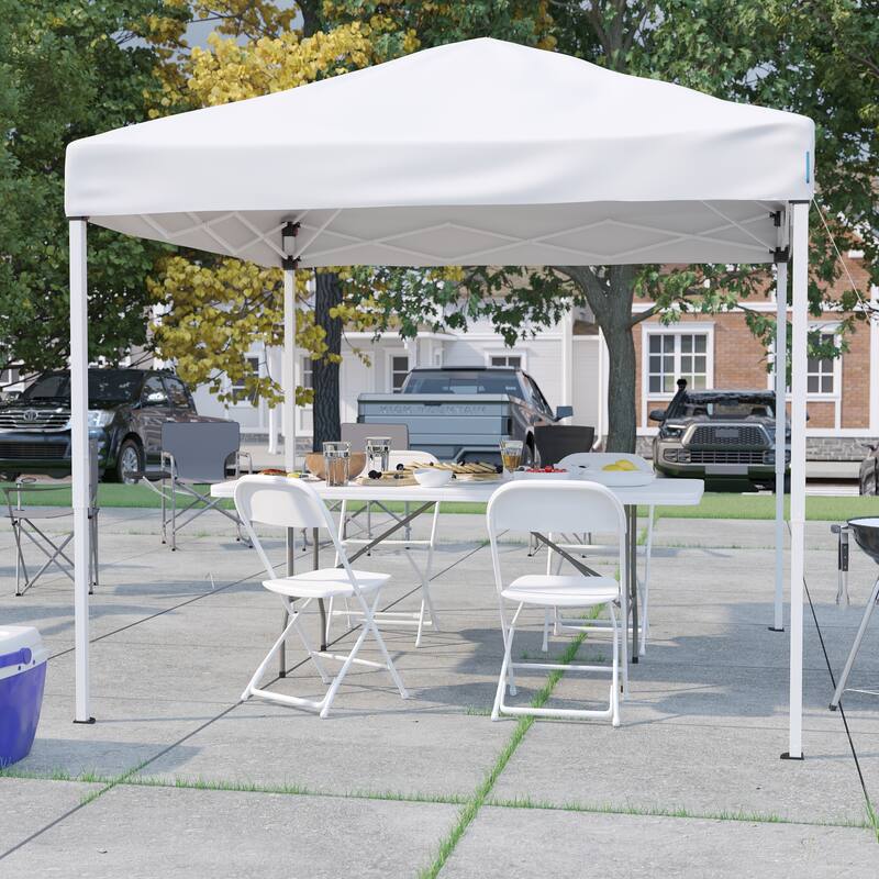 8' x 8' Pop Up Canopy, Folding Table and 4 Folding Chairs Bundle - White