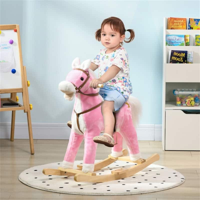 Brown Kids Rocking Horse with Saddle and Footrests Battery Operated Hooves and Neighs - 30.75" L x 11" W x 26.75" H
