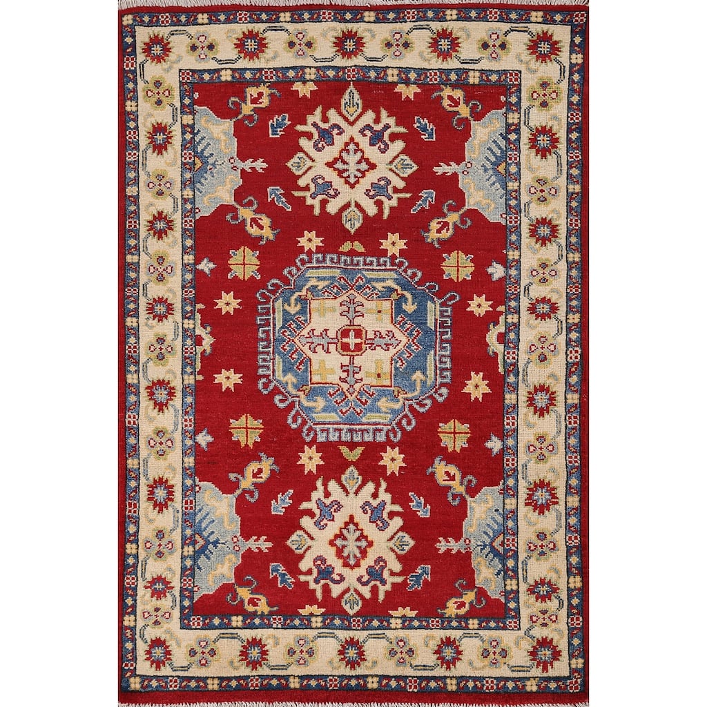 Geometric Kazak Foyer Rug Handmade Oriental Wool Carpet - 3'3" x 5'2"