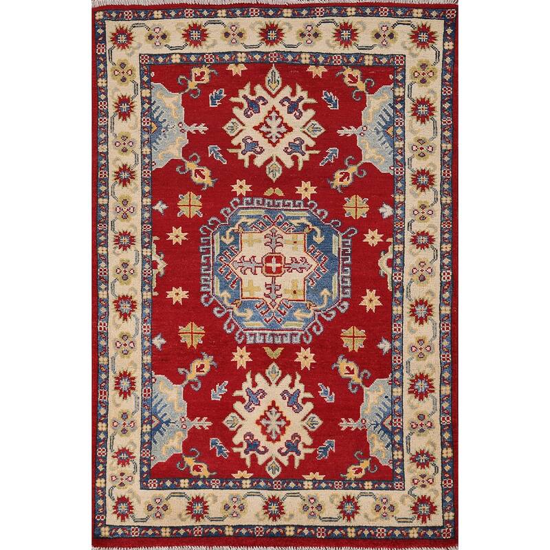 Geometric Kazak Foyer Rug Handmade Oriental Wool Carpet - 3'3" x 5'2"