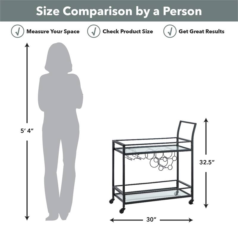 FirsTime & Co. Francesca Bar Cart, Metal Frame, Wood/Glass Top