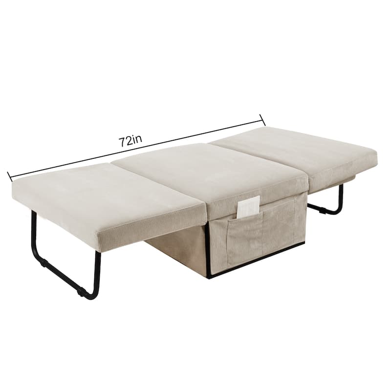 4-in-1 Corduroy Sleeper Sofa Chair, Convertible Couch with Chaise, Ottoman & Bed