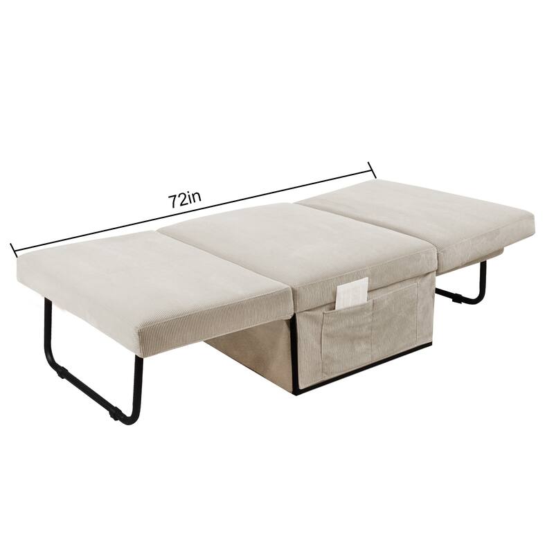 Corduroy Single Convertible Sofa Bed with Reclining Backrest
