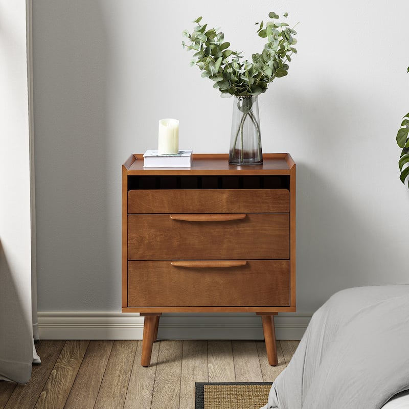 Lisa Mid-Century Modern 3-Drawer Nightstand with Charging Station by HULALA HOME - ACORN