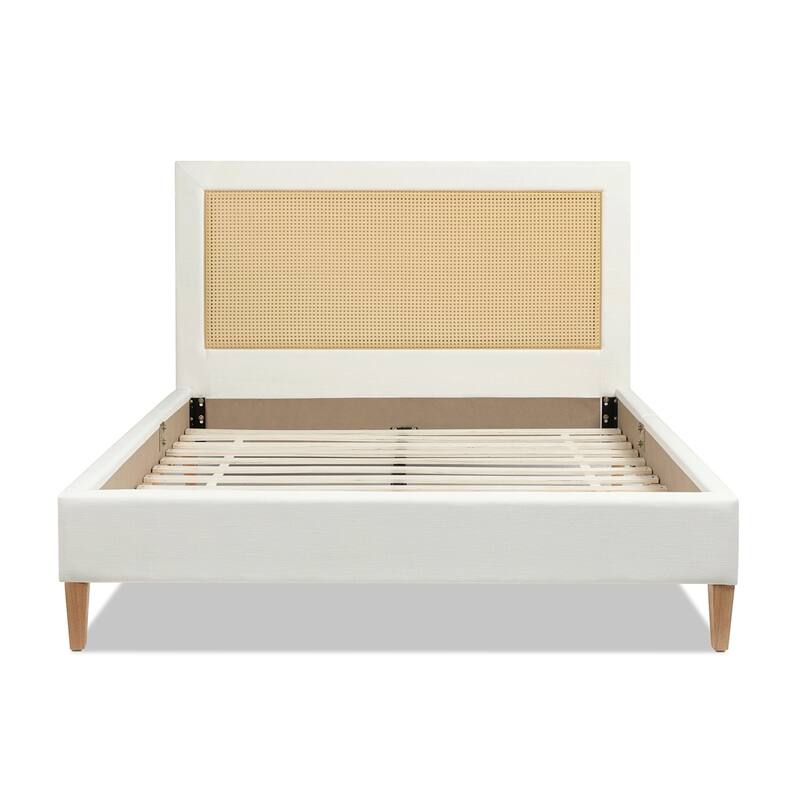 Haley Upholstered Rattan Cane-Back Platform Bed
