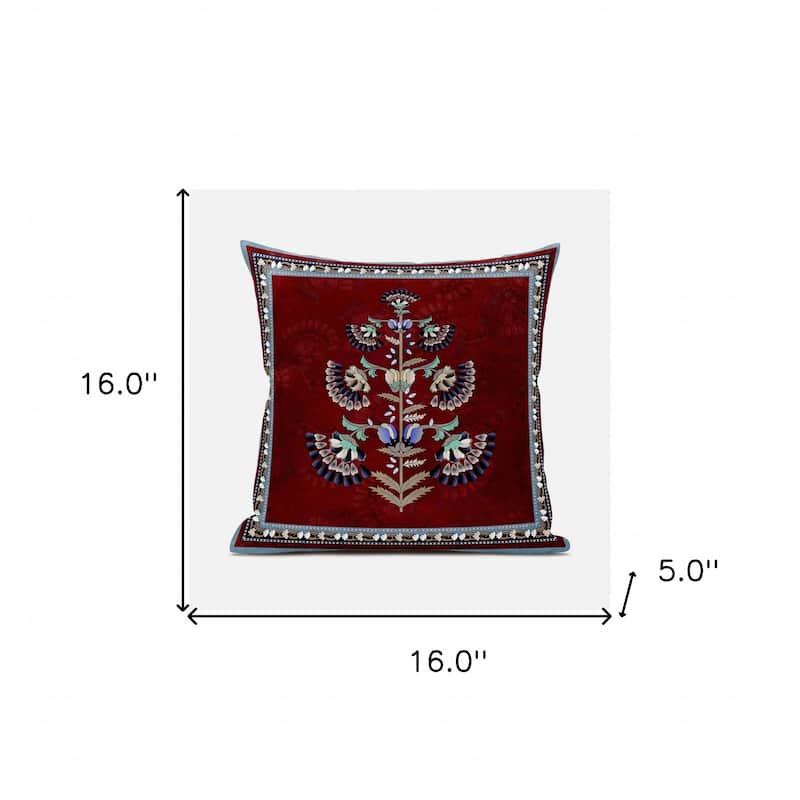 HomeRoots 16x16 Red Blown Seam Broadcloth Floral Throw Pillow - 16.00' X '16.00' X '5.00