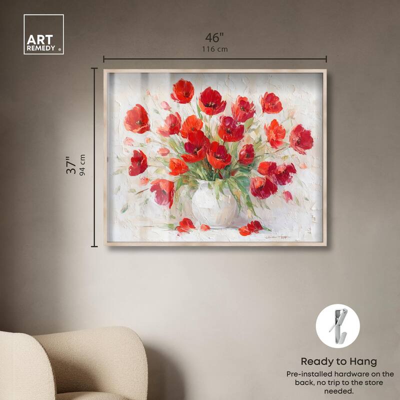 Red Blooms in a Vase Shadowbox by Art Remedy