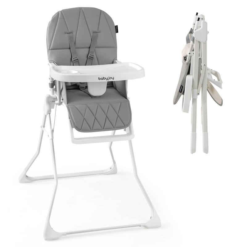 3-in-1 Foldable Baby High Chair with Tray and Footrest Adjustable Footrest Lightweight Waterproof PU Cushion