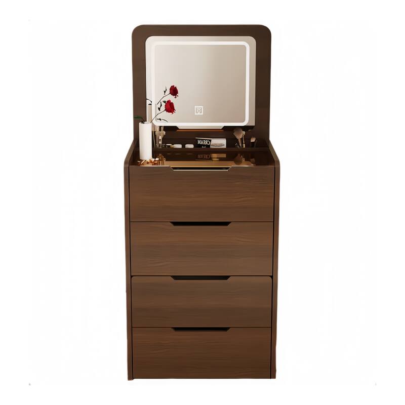 Flip-Top Vanity Table with Lighted Mirror, Makeup Desk, Included Stool