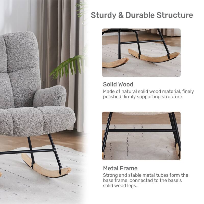 FERPIT Rocking Accent Chair Teddy Upholstered Glider Nursery Accent Chair Padded Seat with High Backrest for Living Room
