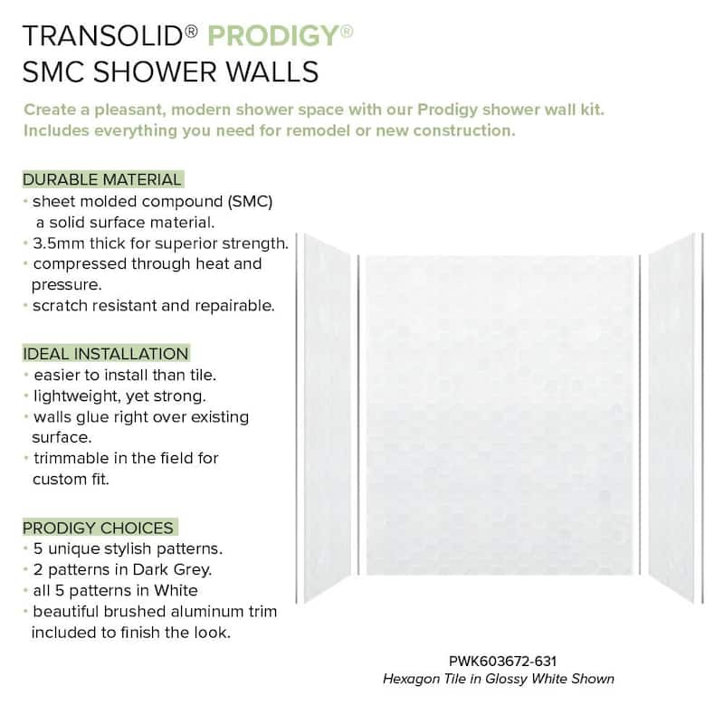 Transolid PWK603672 Prodigy 72" H x 60" W x 36" D Three Panel Shower