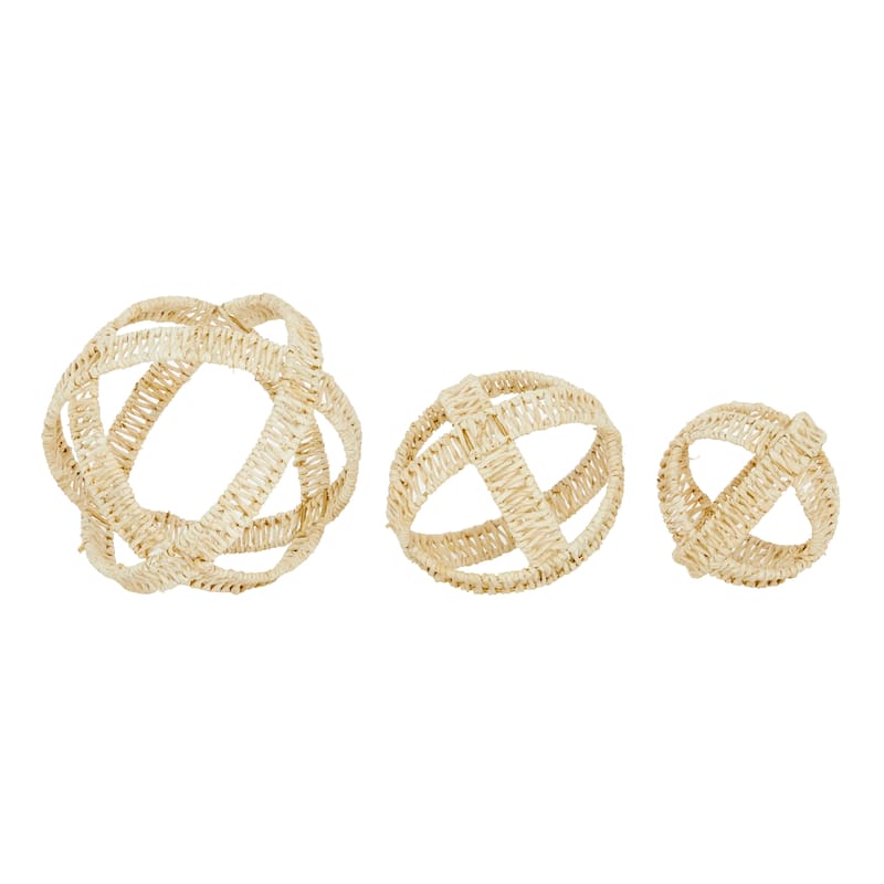 Cream Metal Handmade Woven Geometric Decorative Sculpture (Set of 3) - S/3 9", 7", 5"H