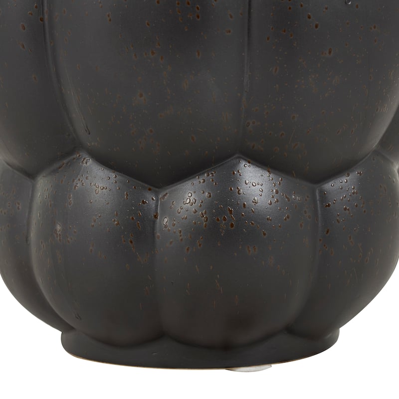 Black Ceramic Wide Bubble Inspired Vase with Distressed Speckled Texturing