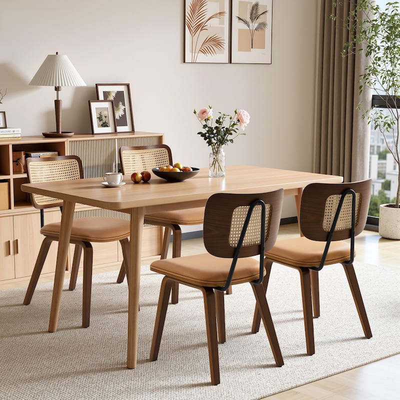 Faux Leather Upholstered Dining Chairs Set of 2/4 with Wood Legs - 32.3"H x 18.5"W x 21.8"D