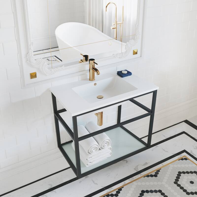 Pierre 30 Single, Open Shelf, Metal Frame Bathroom Vanity