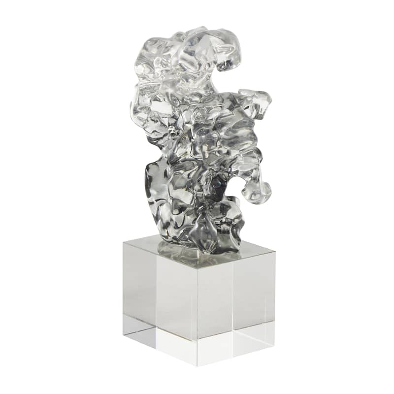 Glass Abstract Freeform Decorative Sculpture with Clear Square Base - Clear - Roche River Decor
