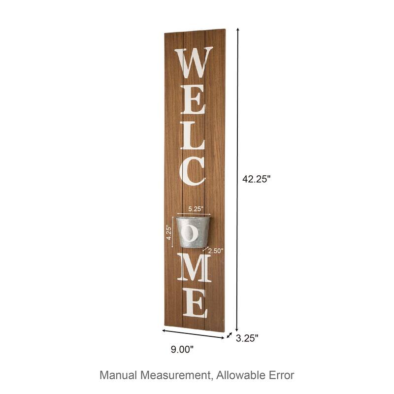 Glitzhome 42-inch Wooden Welcome Porch Sign Wall Decor with Metal Planter