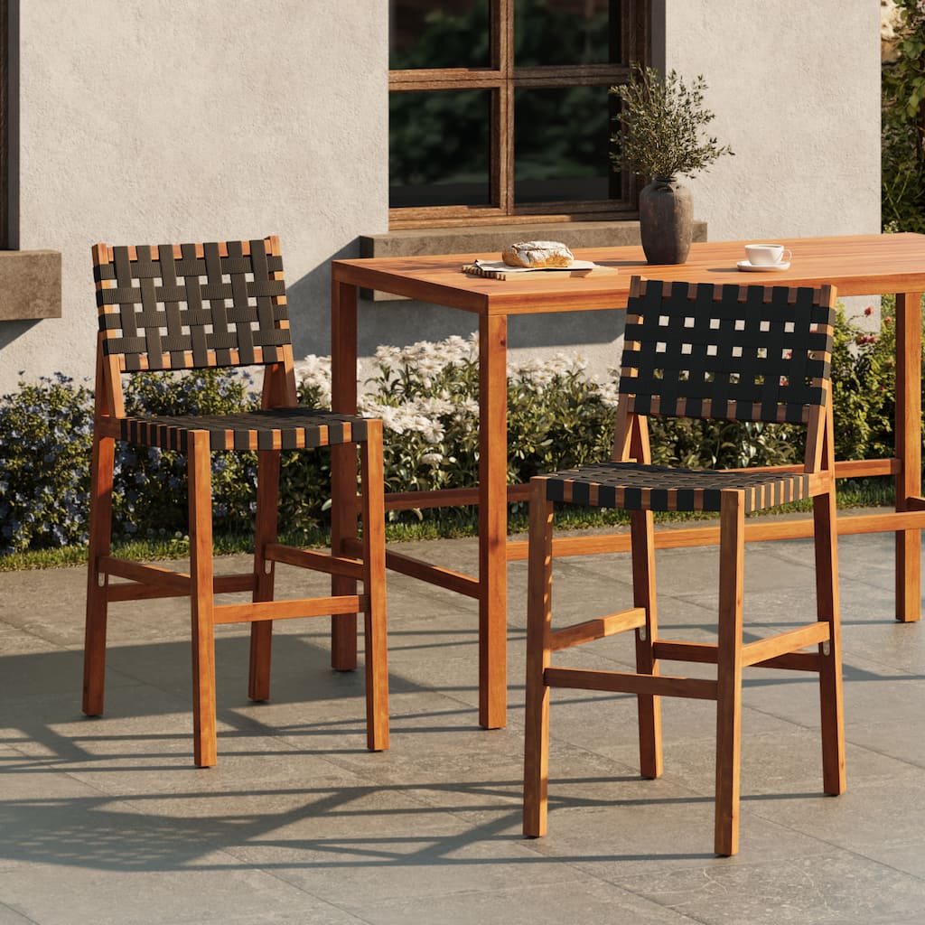 Christopher Knight Home - Solano Outdoor Acacia Wood Bar Height Dining Chairs with Woven Rope Seat & Back, Set of 2