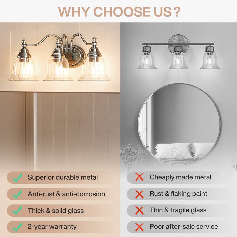 Modern 3-Light Bathroom Vanity Light with Clear Glass Shade