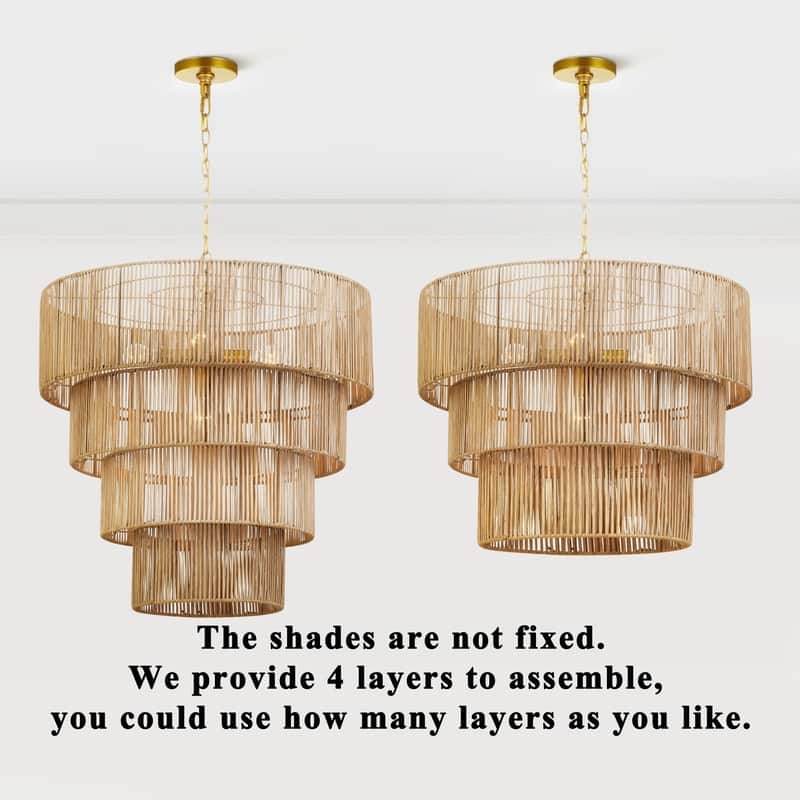 KAWOTI Width 26" 5-Light 4-Tiered Bohemian Pendant Light