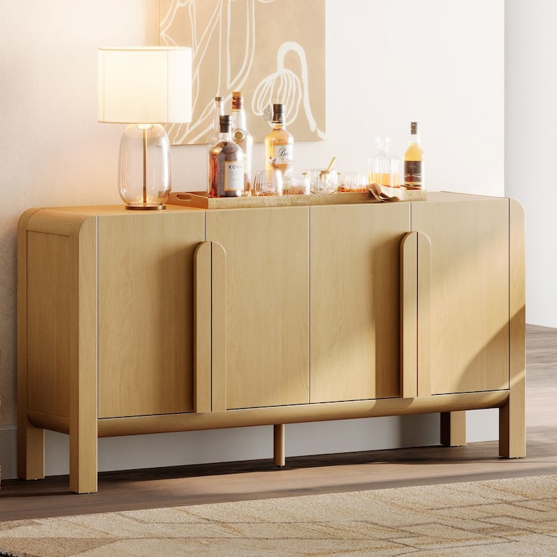 WAMPAT Mid-Century 63" Wood SideboardWAMPAT Buffet Cabinet With Storage, Modern Credenza With Doors And Adjustable Shelves