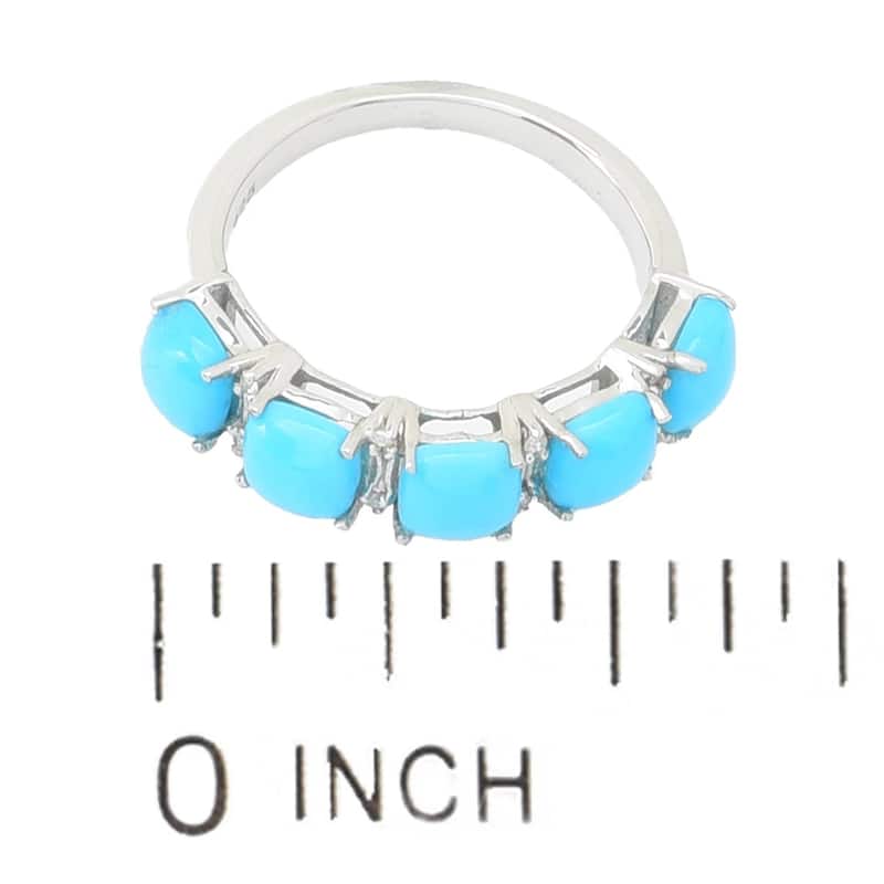 925 Sterling Silver 5mm Cushion Sleeping Beauty Turquoise, White Natural Zircon Ring