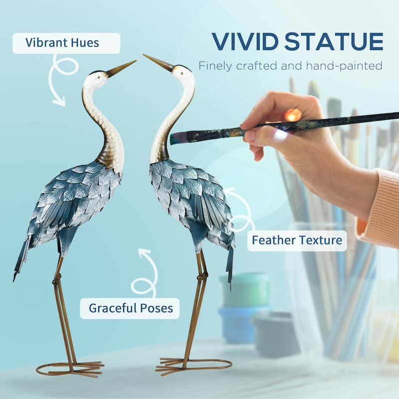 Outsunny Crane Garden Statues, 28.5"-29" Standing Bird Sculptures Metal Yard Art Decor