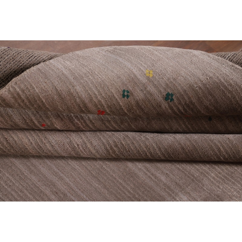 Striped Beige Gabbeh Oriental Area Rug Handmade Wool Carpet - 7'5" x 9'9"
