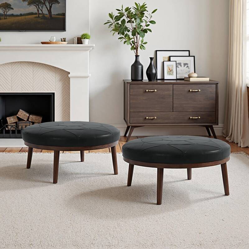 34.5" W Full-Grain Genuine Italian Leather Ottoman Set of 2