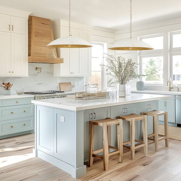 slide 2 of 19, 1-Light Black Gold Oversized Metal Dome Pendant Light - 27in Distressed White