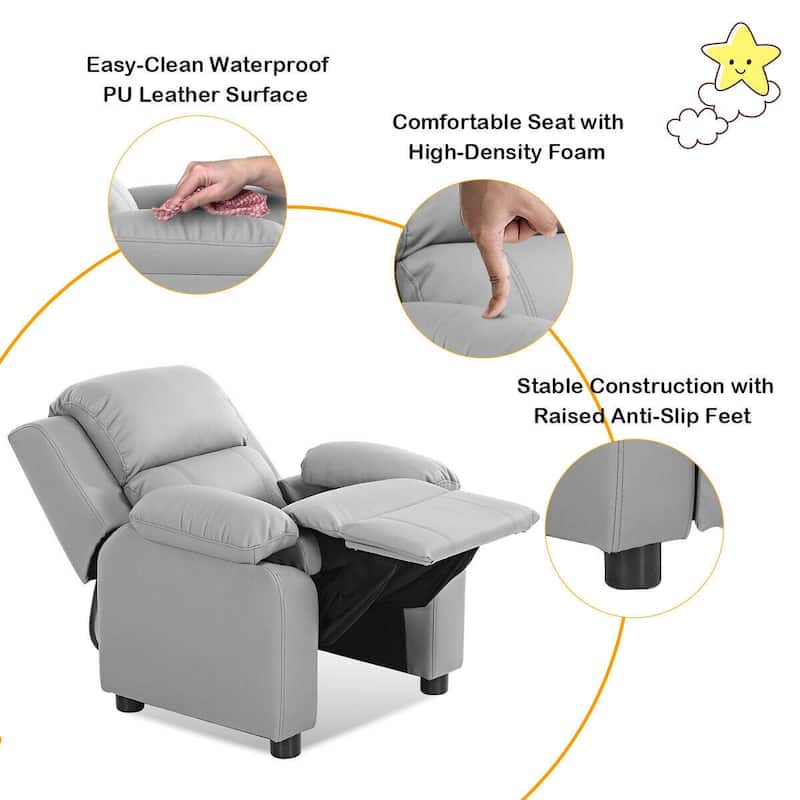 Kids Deluxe Headrest Recliner Sofa Chair with Storage Arms - 25" x 25.5" x 29" (W x D x H)