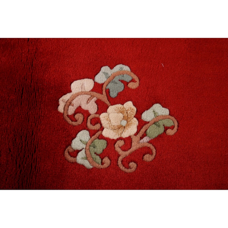 Red Art-Deco Chinese Vintage Area Rug Handmade Wool Carpet - 9'0" x 12'0"