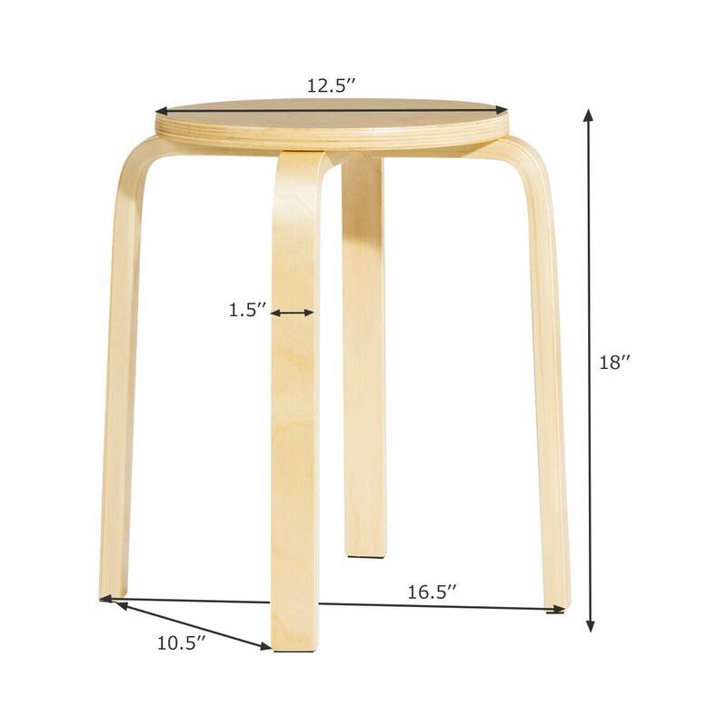 Gymax Set of 4 18'' Stacking Stool Round Dining Chair Backless Wood