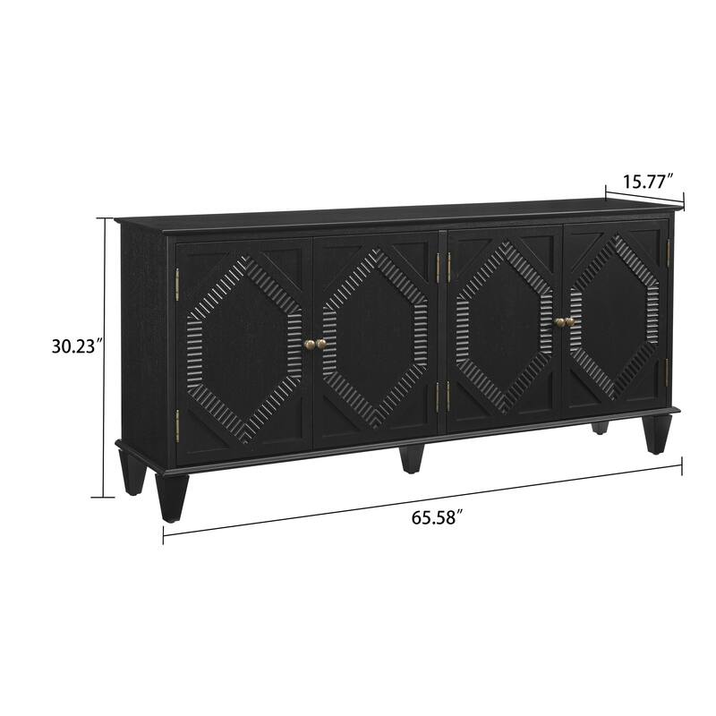 Classic Retro Wooden Four-Door Sideboard with Adjustable Internal Shelves
