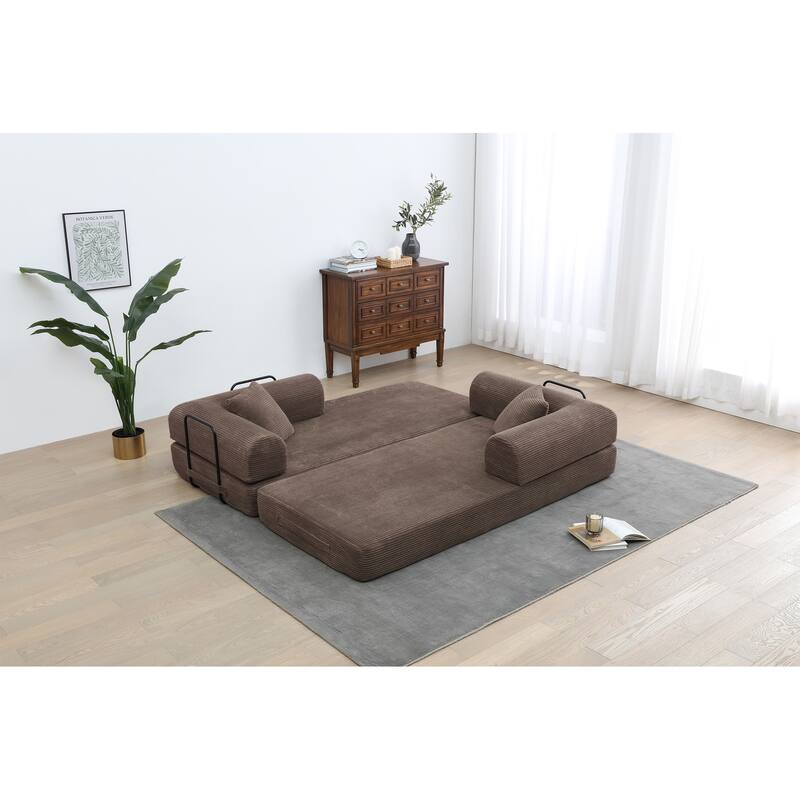 Convertible Sleeper Sofa Bed, Corduroy Folding Couch with Pillow