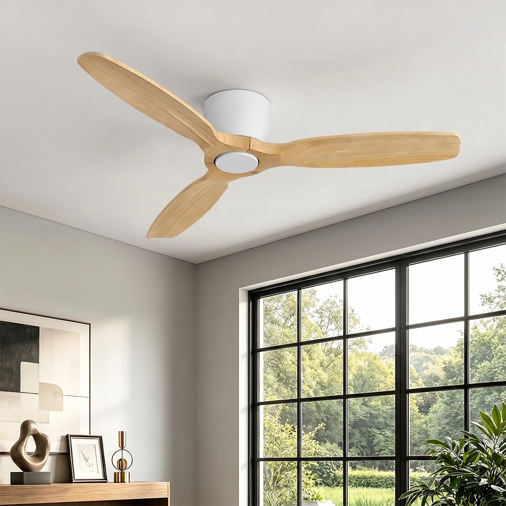 MLiAN 3-Solid Wood Blades Indoor Standard Ceiling Fan Flush Mount with Remote - 48