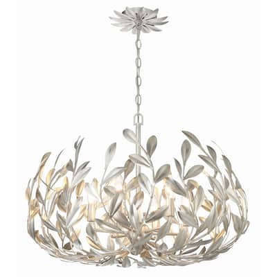 Broche 6 Light Antique Silver Chandelier - 27"W x 19"H x 27"D