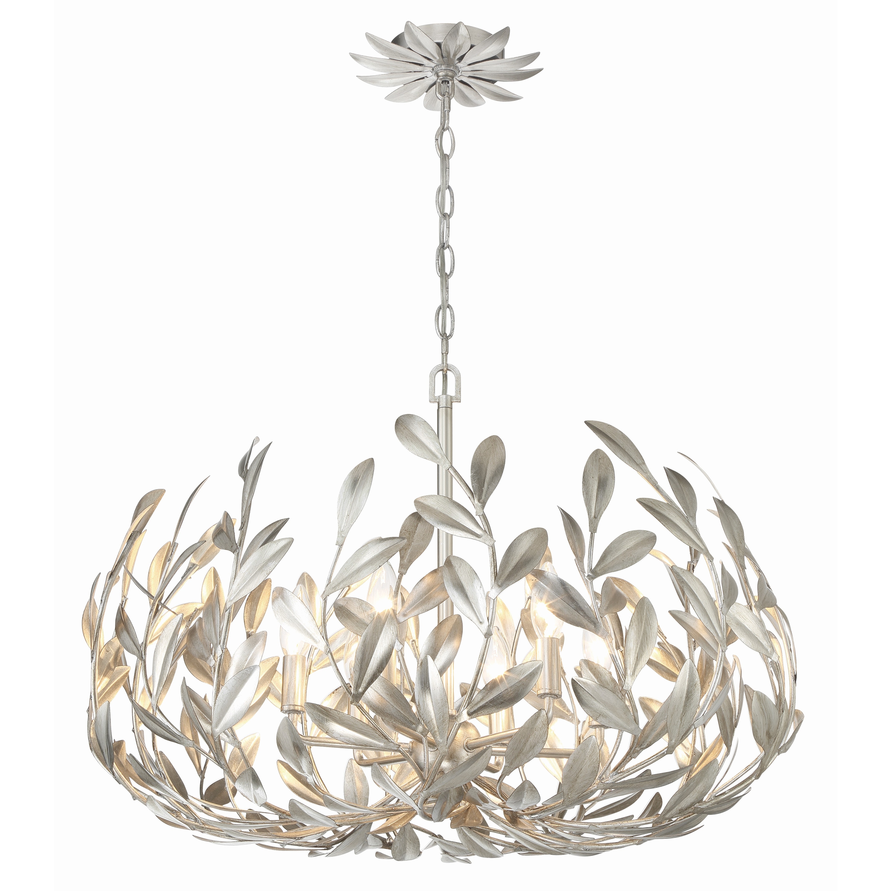 Broche 6 Light Antique Silver Chandelier - 27"W x 19"H x 27"D