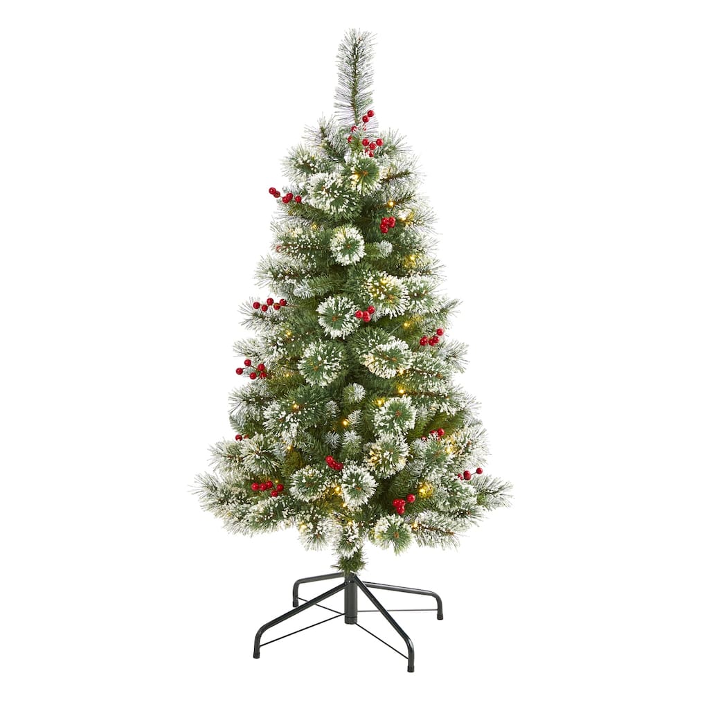 4ft Prelit Christmas Tree - Frosted Swiss Pine with Berries & Lights - Holiday Decor - Green - 48