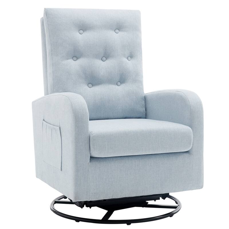 HOMYKA Swivel Rocking Upholstered Armchair Nursery Glider Linen Accent Chairs - Linen - Blue