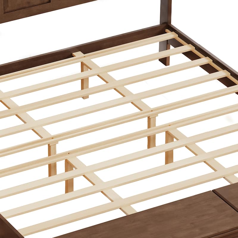 GDFStudio - Traditional Solid Wood Sleigh Bed Frame with High Paneled Headboard & Storage Chest Bench, No Box Spring Needed