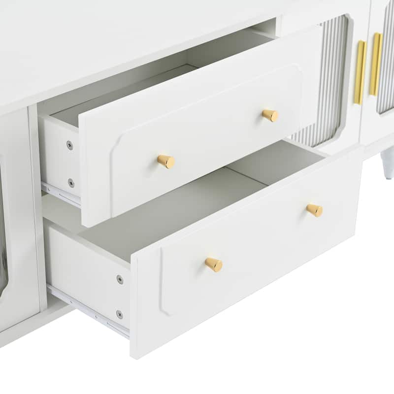 69.6" TV Stand with Fluted Glass Doors, 2 Drawers and Cabinets for TVs Up to 78"