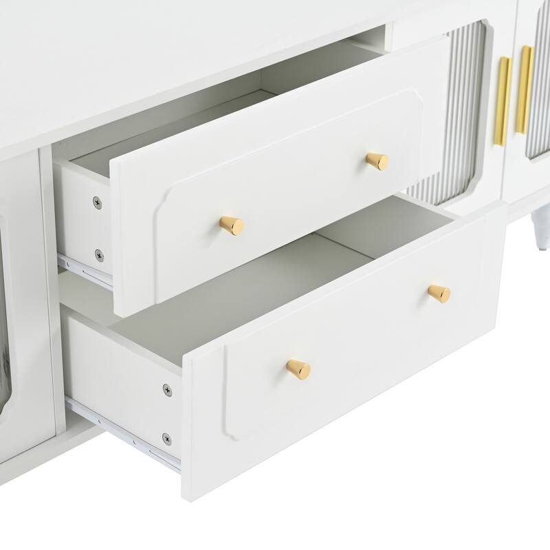 70" Retro Media Console for 78" TVs - TV Stand with Fluted Glass Doors, Drawers & Ample Storage