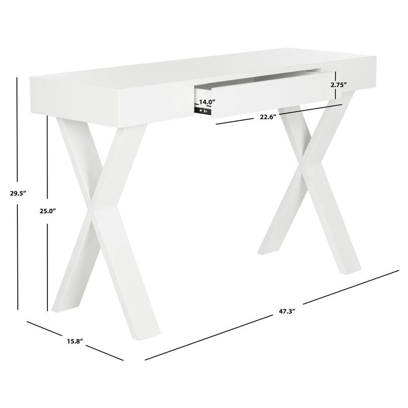 SAFAVIEH Deanna Mid Century Lacquer White One Drawer Vanity Desk