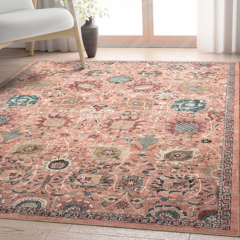 Well Woven Apollo Serapi Vienna Medallon Vintage Flat-Weave Area Rug - 5'3" x 7'3" - Coral