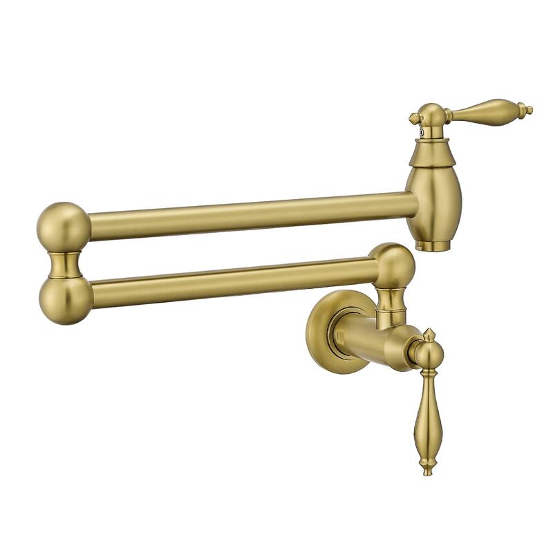 Wall Mount Commercial Pot Filler Faucet,Brass Material Folding Faucet, with Stretchable Double Joint Swing Arms - Brushed Gold