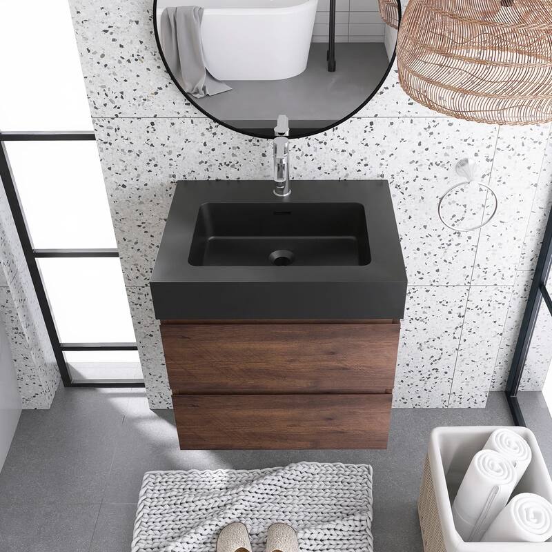 Single Sink Floating Bath Vanity in with Solid Surface Top