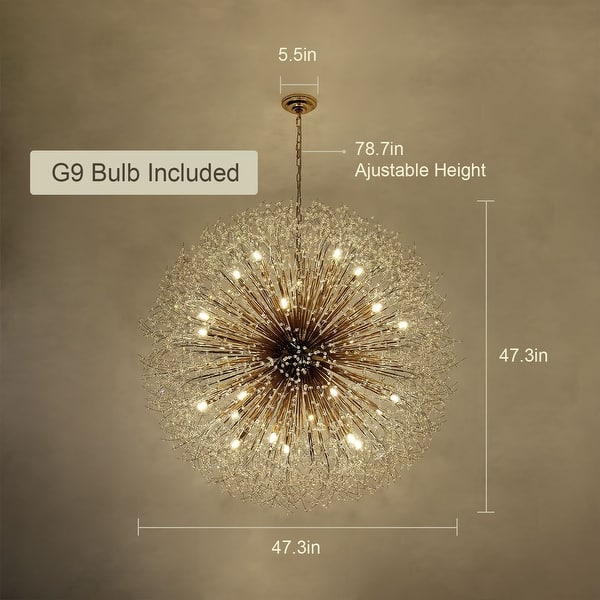 dimension image slide 0 of 5, Contemporary 16/20/24/30-Light Glam Oversized Firework Crystal Sputnik Chandelier Dandelion Pendant Light, Includes Bulbs