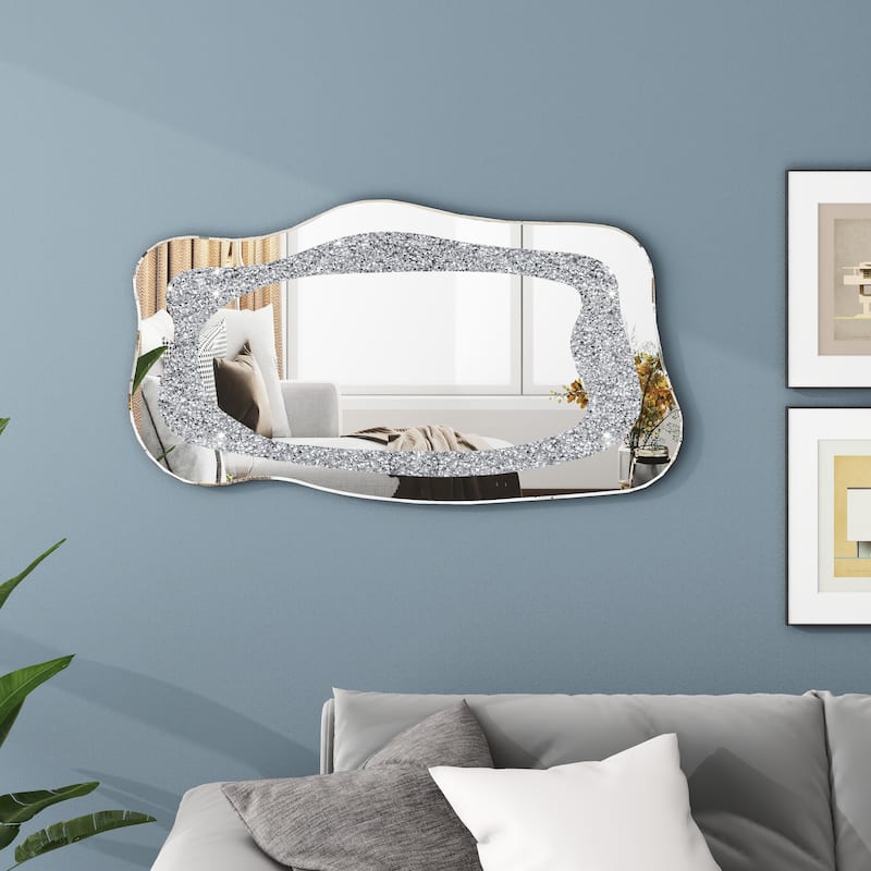 Irregular Wall Mirror Crushed Diamond Inlay Accent Mirror
