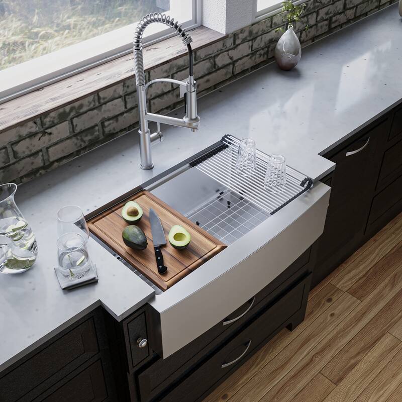 Karran 33" Undermount Large Single Bowl Stainless Steel Farmhouse Workstation Sink